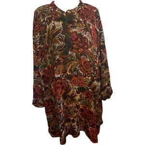 Esley Boho Floral Long Sleeve Tassel Tie Dress, Women's Size Large